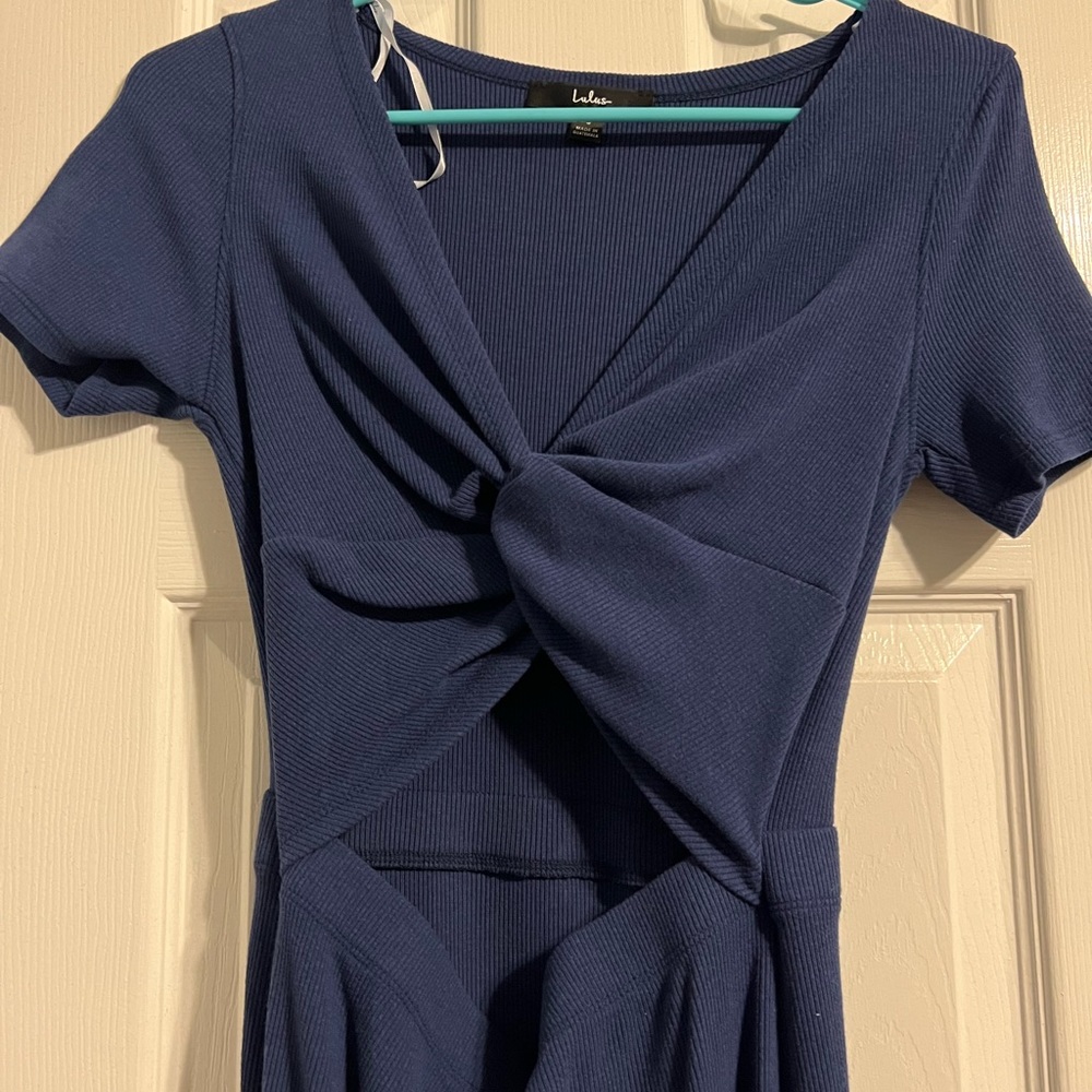 “Lulus” small ribbed navy super cute cutout dress. I got so many compliments.